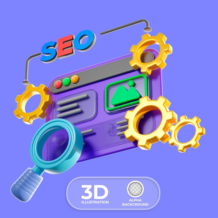 Gratis PSD seo zoekmachineoptimalisatie 3d-illustratie
