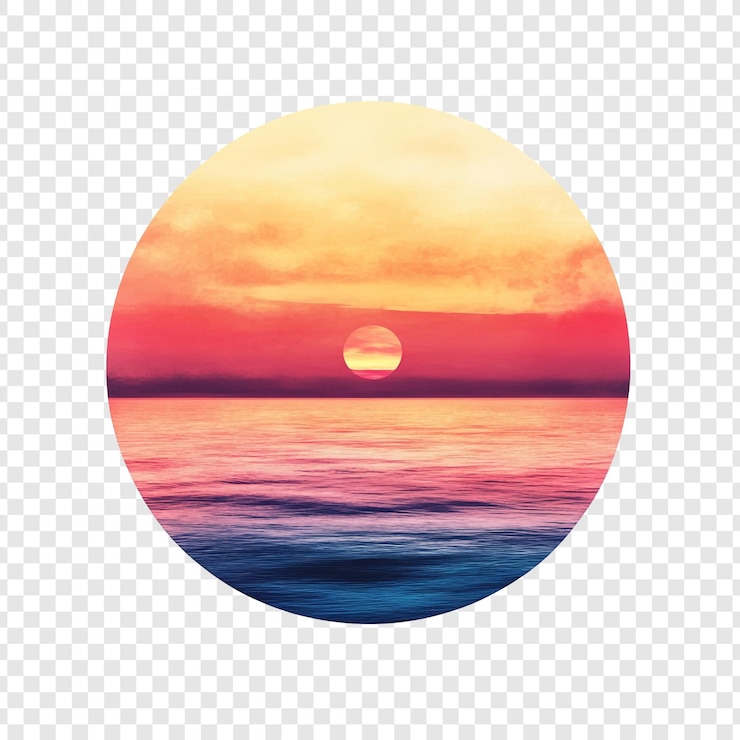 PSD gratuito sereno tramonto sopra l'oceano un panorama circolare vibrante