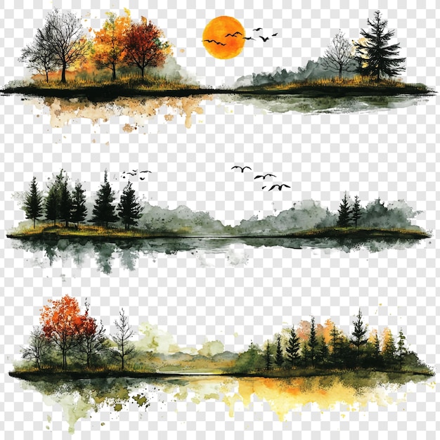 Serie de paisajes de acuarela paisajes tranquilos de otoño