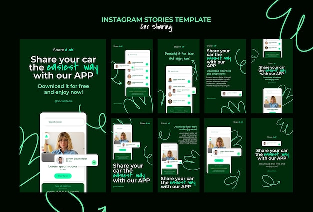 PSD gratuito servicio de compartición de automóviles en las historias de instagram