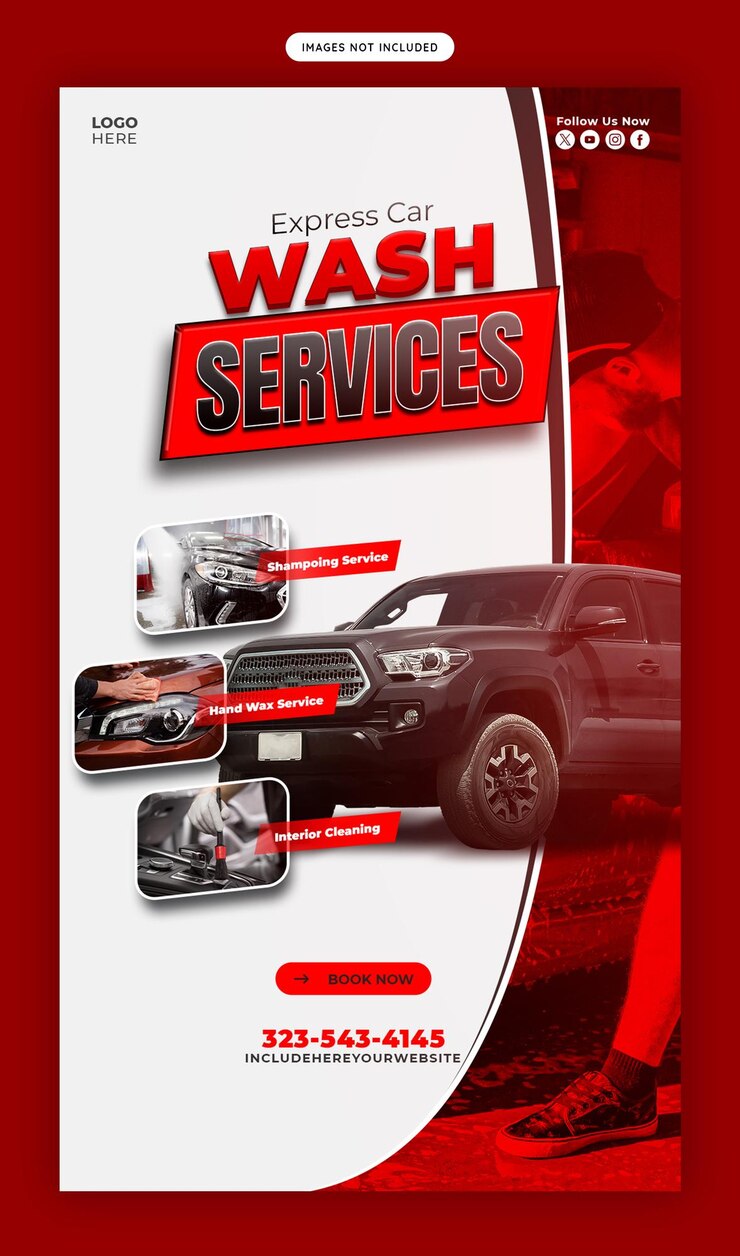 PSD gratuito servicio de lavado de coches y detalles de facebook e instagram plantilla de publicación de historias o banner