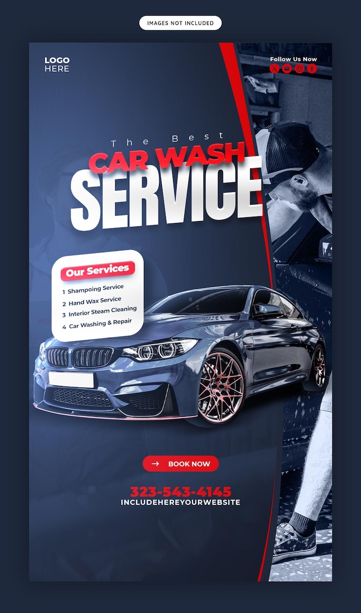 PSD gratuito servicio de lavado de coches y detalles de facebook e instagram plantilla de publicación de historias o banner