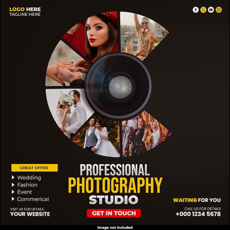 PSD gratuito servizi fotografici quadrato post sui social media e modello di progettazione di banner web