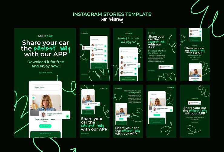 PSD gratuito servizio di car sharing instagram stories