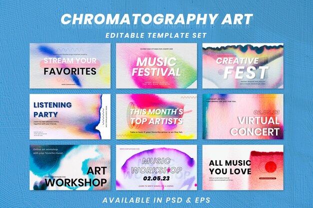 Set di banner pubblicitari per eventi psd modello di musica colorata cromatografia