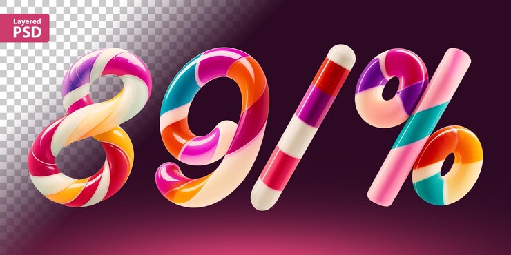 PSD gratuito set di caratteri colorati realizzati a forma di dolce caramella creato utilizzando la tecnologia generativa ai