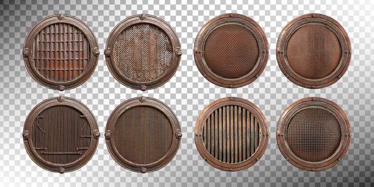 PSD gratuito set di coperture di ventilazione metalliche rotonde d'epoca