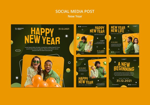 Set di post di instagram di felice anno nuovo