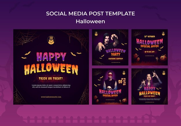 Set di post di instagram per la festa di halloween scuro