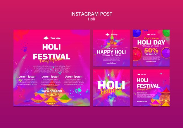 Set di post su instagram per la celebrazione del festival di Holi