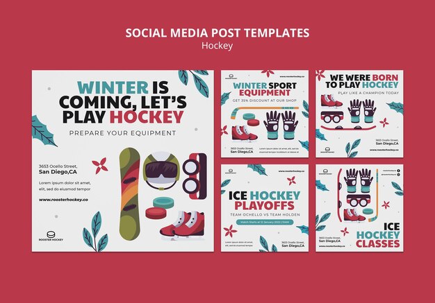 Set di post sui social media di hockey