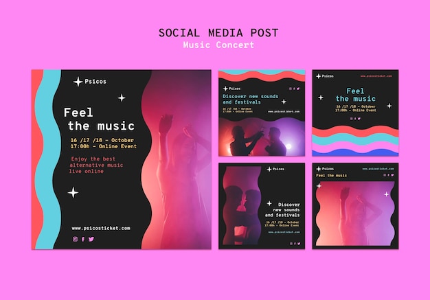 Set di post sui social media per concerti di musica