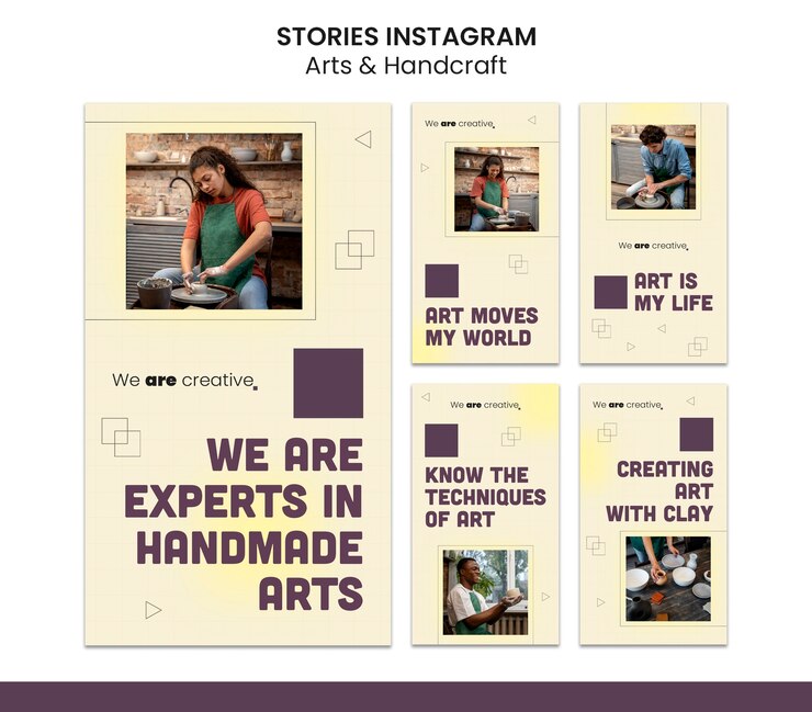 PSD gratuito set di storie di instagram di arti geometriche e artigianali