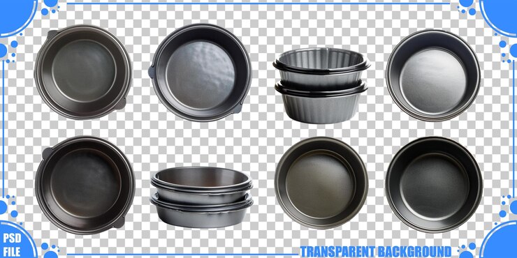 PSD Gratis set of various baking pans on transparent background