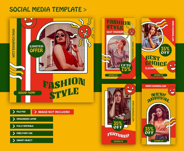 Set van fashion retro instagram-verhalen en postsjabloon