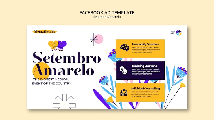 PSD gratuito setembro modello facebook consapevolezza amarelo