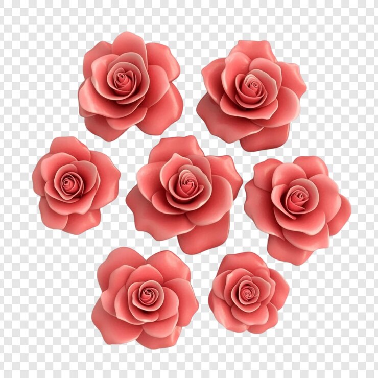 PSD gratuito sette delicate rose di corallo disposte in cerchio che irradiano bellezza ed eleganza
