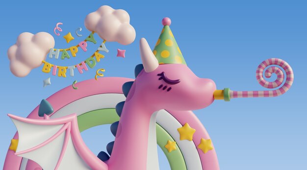 Sfondio di compleanno 3D con elementi di favola