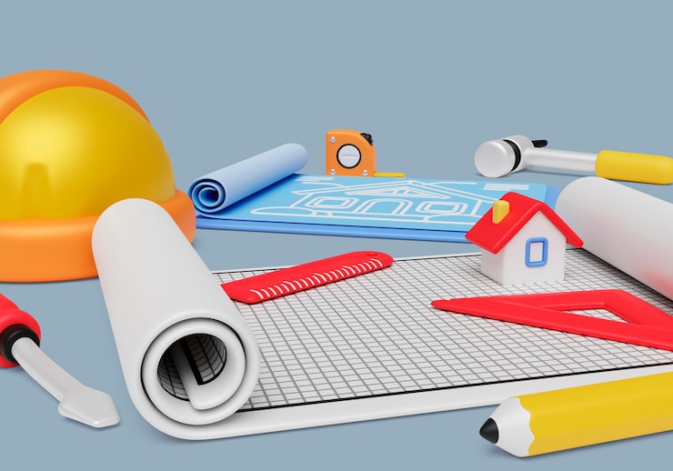PSD gratuito sfondo 3d con elementi di architettura e ingegneria