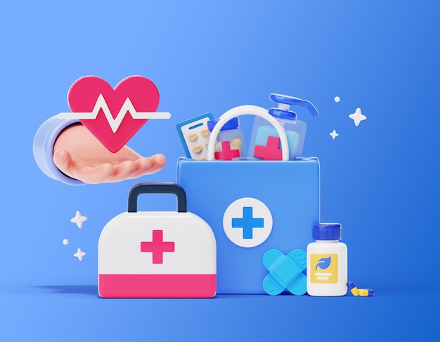 Sfondo 3d con vendita di elementi medici