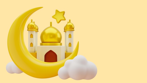 Sfondo 3d del ramadan con palazzo e nuvole