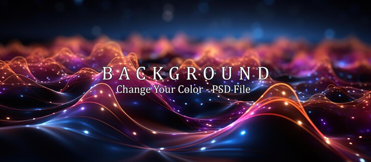 PSD gratuito sfondo astratto tecnologia con particelle luminose illustrazione futuristica dell'onda