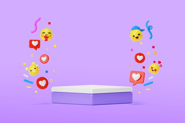 Sfondo del podio dei social media 3d con emoji