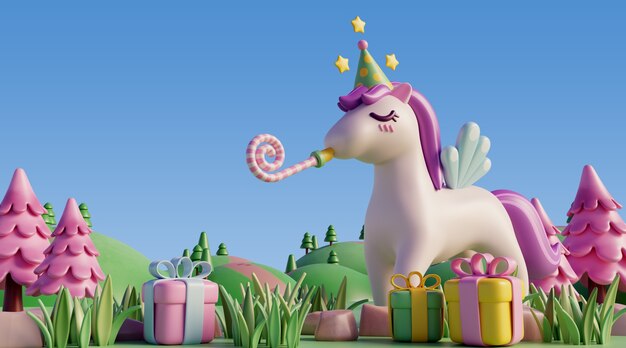 Sfondo di compleanno 3d con elementi da favola