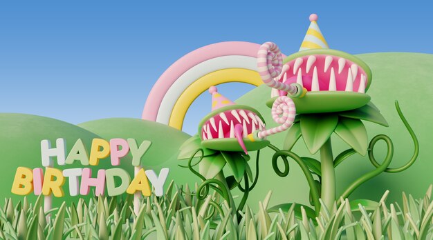 Sfondo di compleanno 3d con elementi da favola