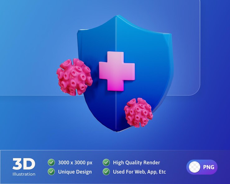 PSD Gratis shield virus health and medicine icon 3d illustration
