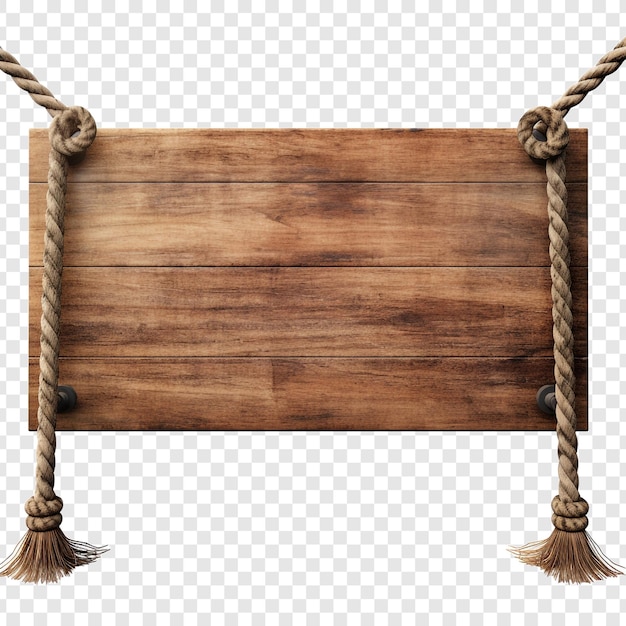 Signo de madera con cuerdas aislado sobre un fondo transparente