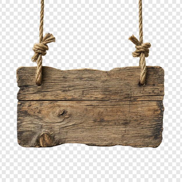 Signo de madera rústico colgado en una cuerda plantilla en blanco para texto o mensaje