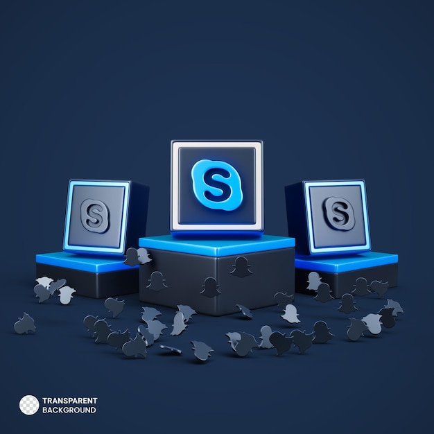 PSD gratuito signo de skype en el escenario del podio con fondo azul.