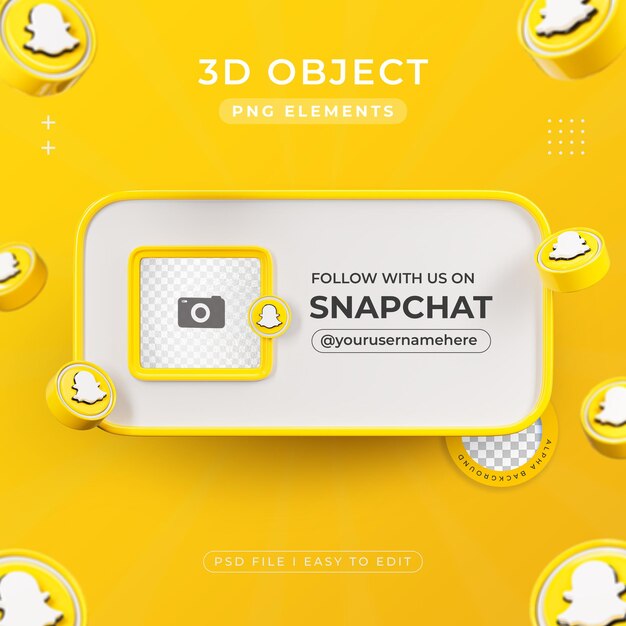 Sigue con nosotros en el perfil de Snapchat Medios sociales Renderizado en 3D aislado para composición