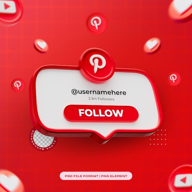 Siguenos en el perfil de Pinterest Medios sociales Renderizado en 3D aislado para composición