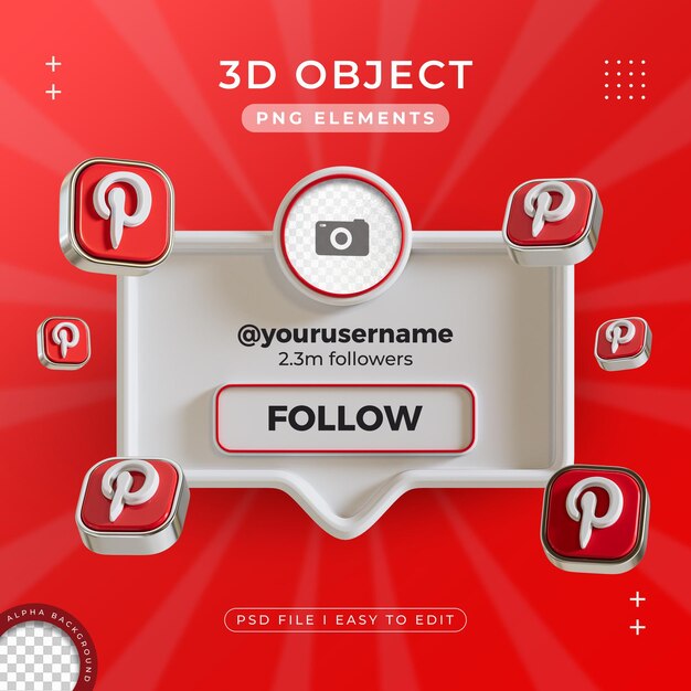Siguenos en el perfil de Pinterest Medios sociales Renderizado en 3D aislado para composición