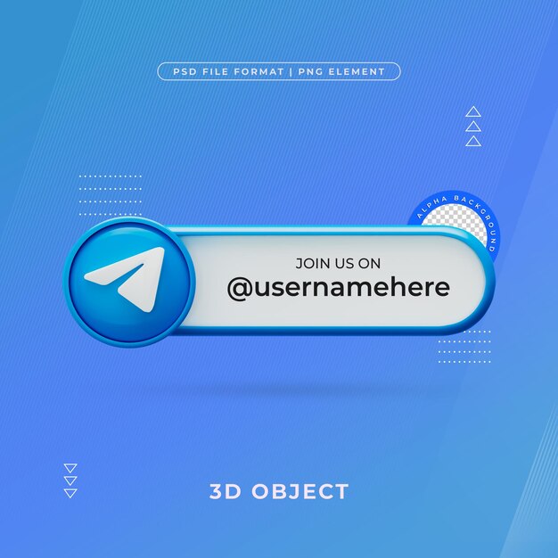 Siguenos en el perfil de Telegram Medios sociales Renderizado en 3D aislado para composición
