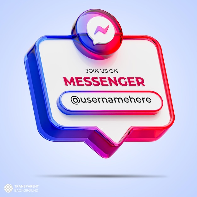 Siguenos en las redes sociales de messenger 3d render banner