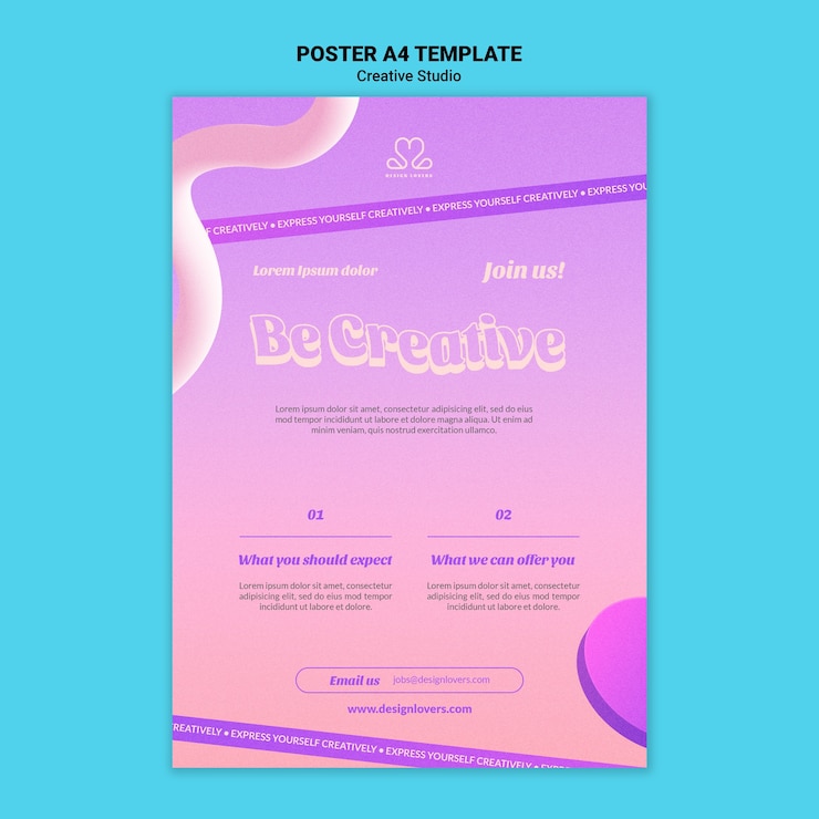 PSD gratuito sii creativo modello di poster verticale studio di design con forme 3d