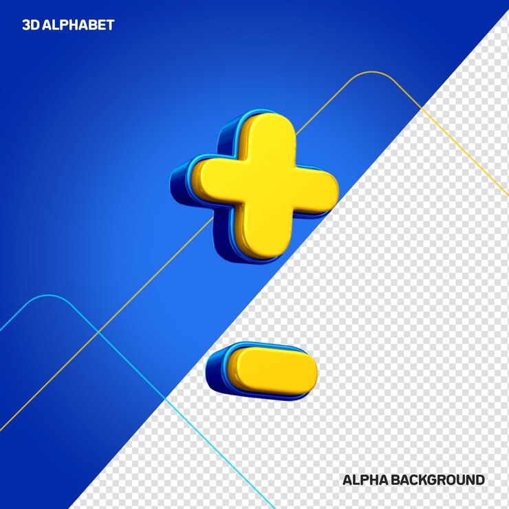 PSD gratuito símbolo de signo más y menos amarillo 3d con azul
