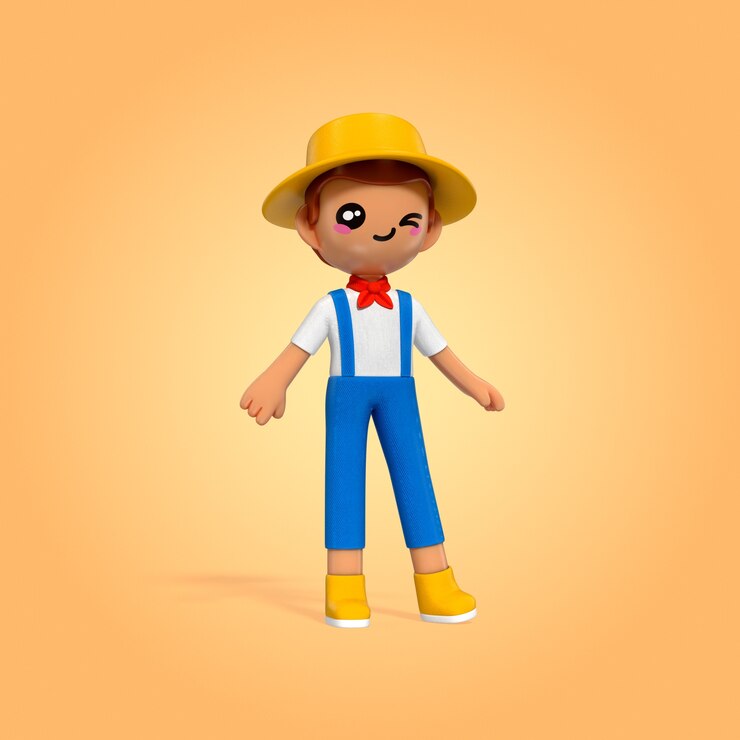 PSD gratuito simpatico ragazzo dei cartoni animati 3d con cappello giallo