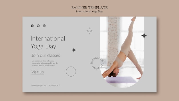 Gratis PSD simplistische horizontale bannersjabloon voor internationale yogadag