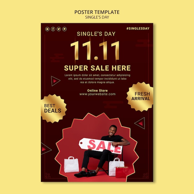 Gratis PSD singles day 11.11 verkoop verticale postersjabloon