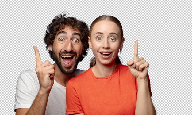 sintiéndose como un genio feliz y emocionado después de darse cuenta de una idea alegremente levantando el dedo eureka