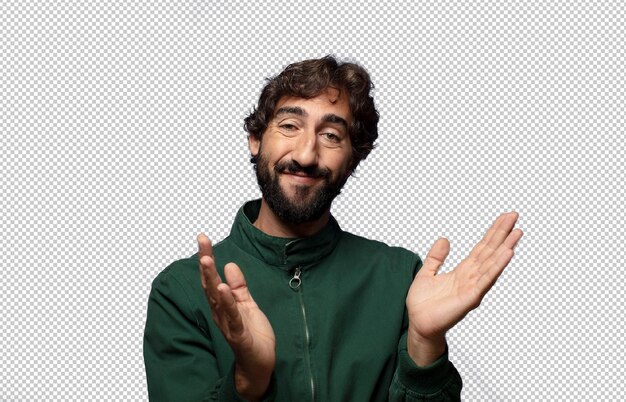 sintiéndose feliz y exitoso sonriendo y aplaudiendo diciendo felicitaciones con un aplauso