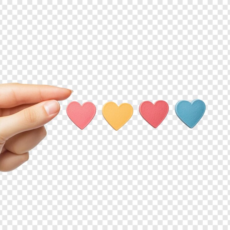 PSD Gratis sistem peringkat hati berwarna-warni sebuah tangan berinteraksi dengan deretan hati pastel