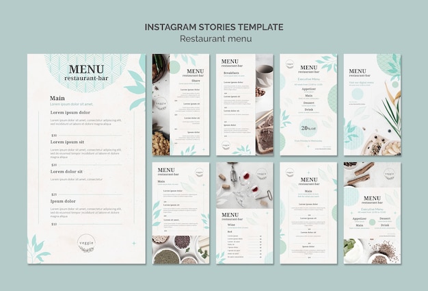 Gratis PSD sjablonen voor restaurantmenu instagramverhalen