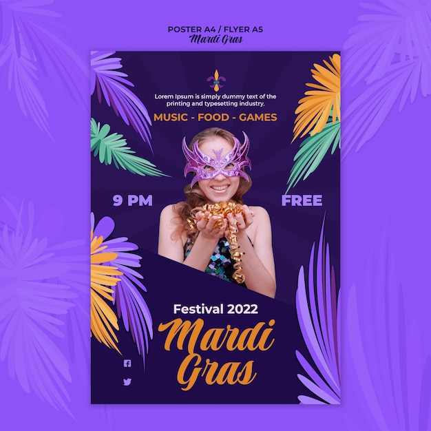 Gratis PSD sjabloon folder voor mardi gras