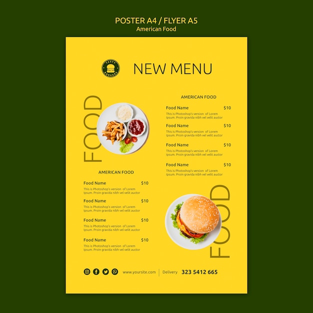 Gratis PSD sjabloon voor amerikaans eten concept flyer