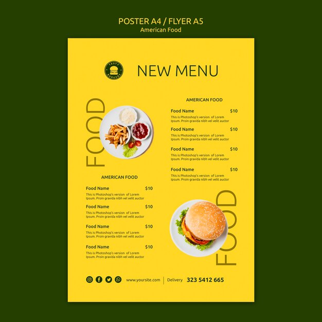 Sjabloon voor Amerikaans eten concept flyer
